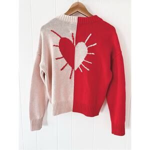 KERRI ROSENTHAL Anthropologie Radiant Heart Colorblock Red Pink Sweater XS NWT